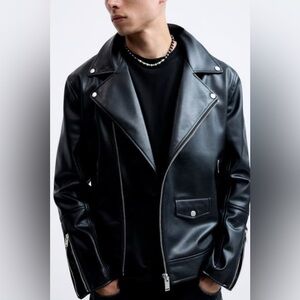 ZARA Men’s Faux Leather Biker Jacket. Size L